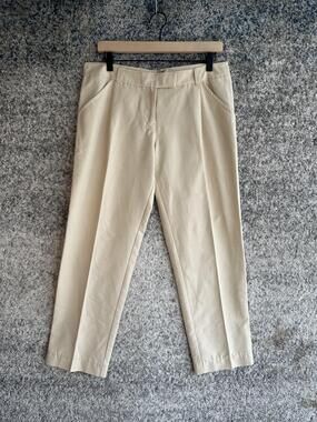 Leon Max Pants Womens US 10 Beige Cotton Silk Trousers Slim Ankle Dress Smart